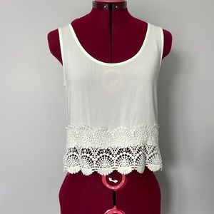 Mint green crop top with crochet trim